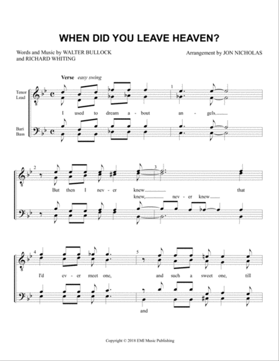 When Did You Leave Heaven TTBB scores gallery preview page 1