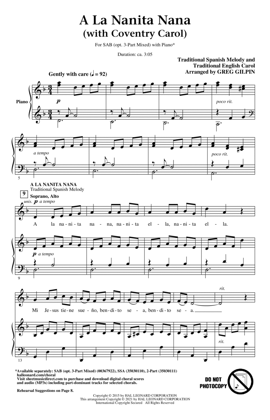 A La Nanita Nana (with Coventry Carol) 3-Part scores gallery preview page 1
