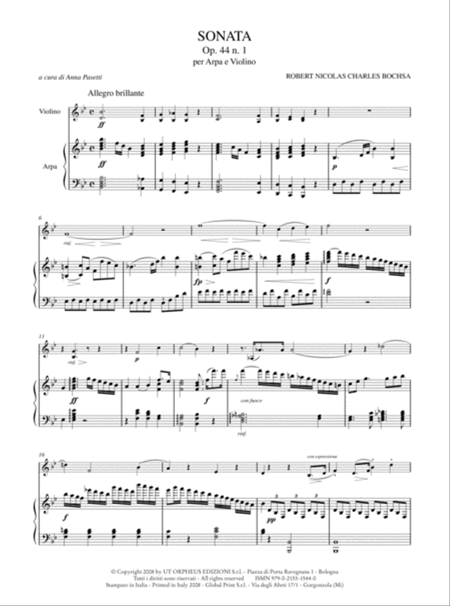 Sonata Op. 44 No. 1 for Harp and Violin Harp scores gallery preview page 2