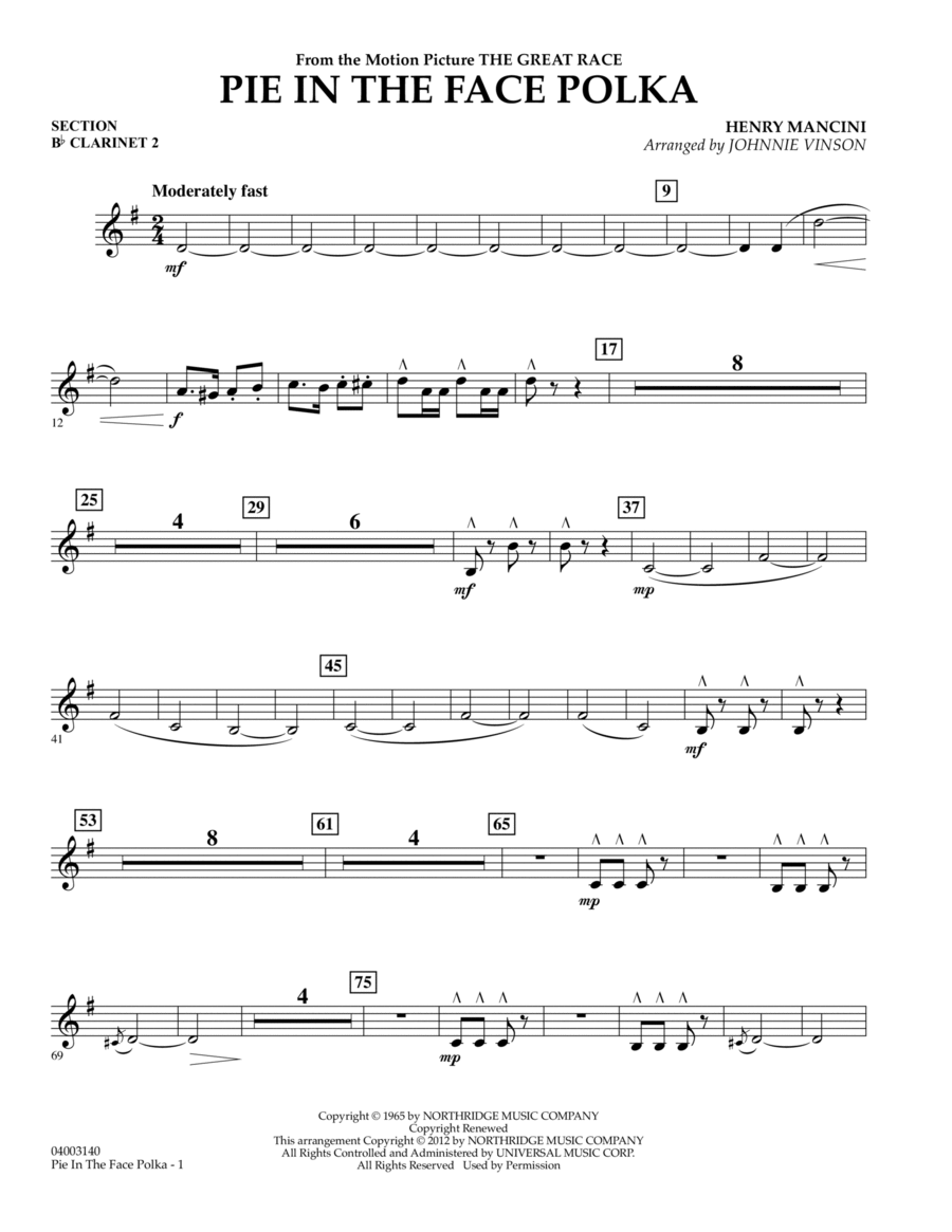 Pie In The Face Polka - Bb Clarinet 2 Concert Band scores gallery preview page 1