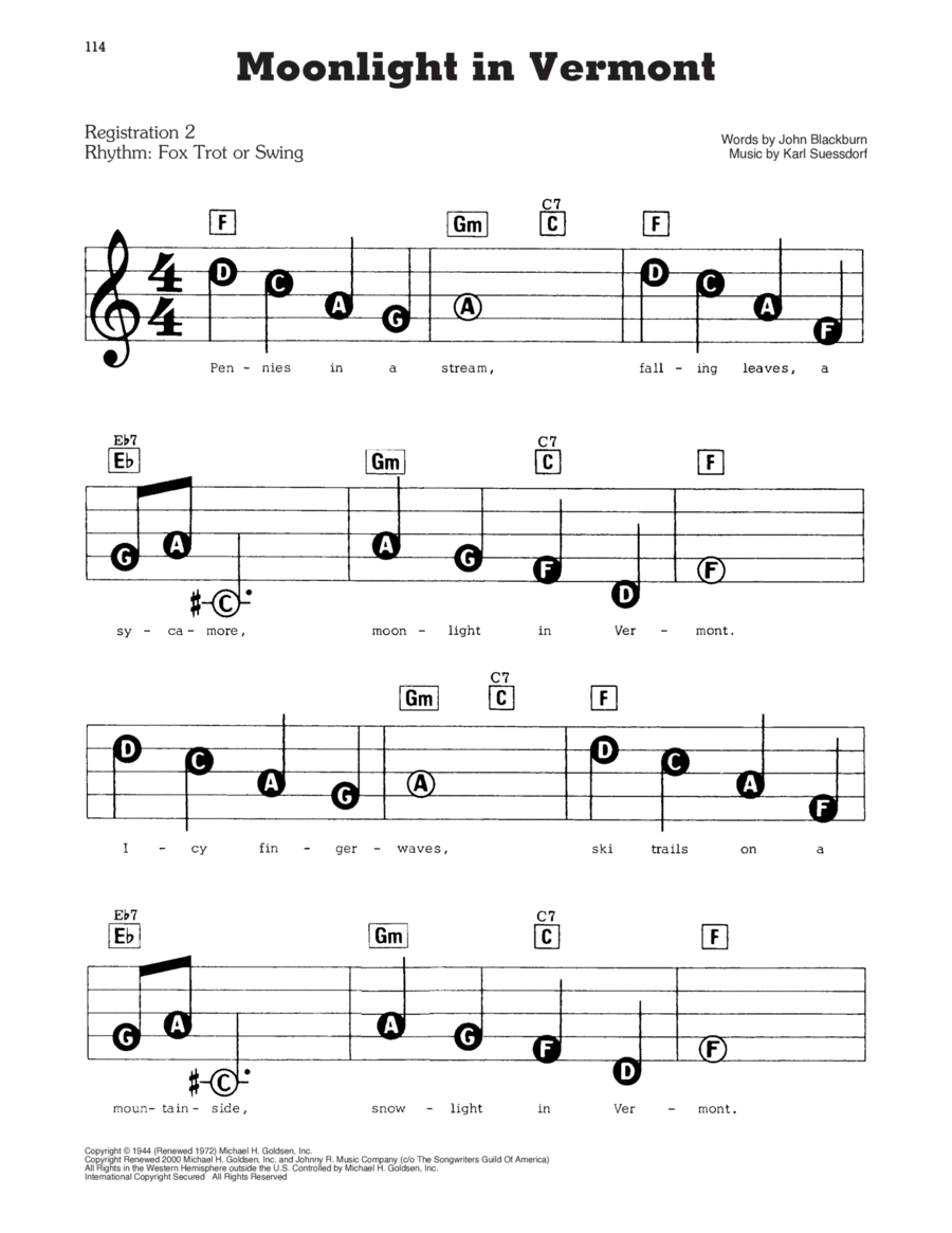 Moonlight In Vermont Electronic Keyboard scores gallery preview page 1
