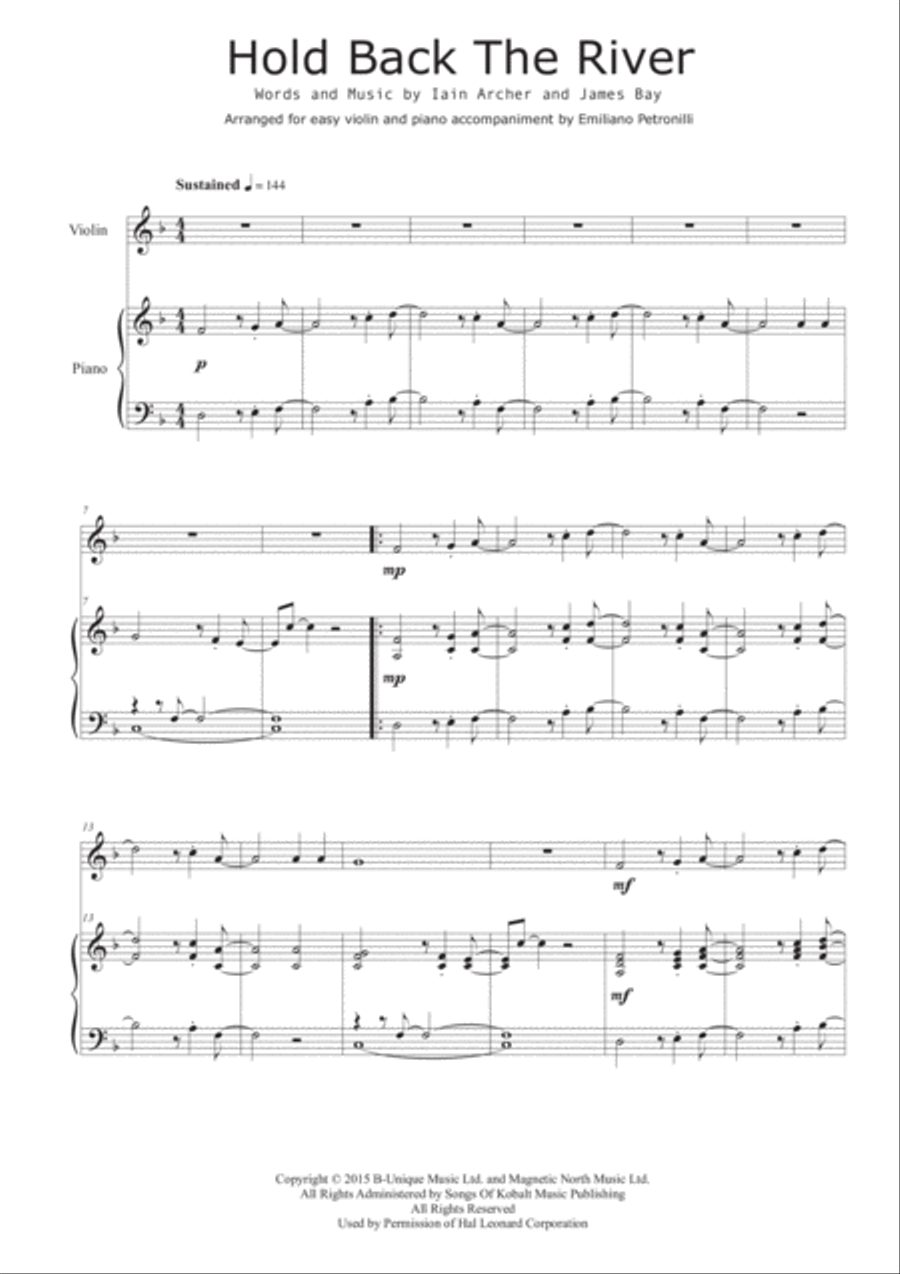 Hold Back The River Violin Solo scores gallery preview page 1