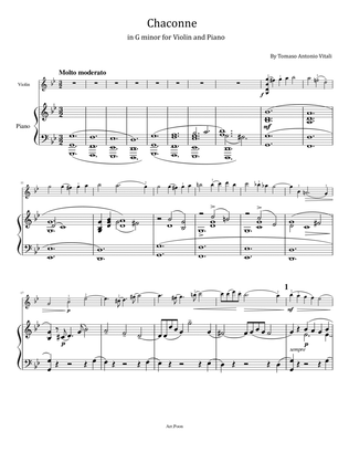 Book cover for Tomaso Antonio Vitali - Chaconne in G minor - for Violin and Piano Original