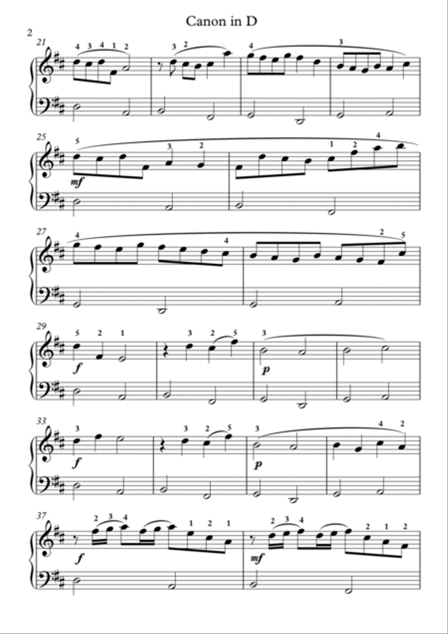 Johann Pachelbel - Canon in D - EASY TO READ FORMAT Piano Solo scores gallery preview page 2