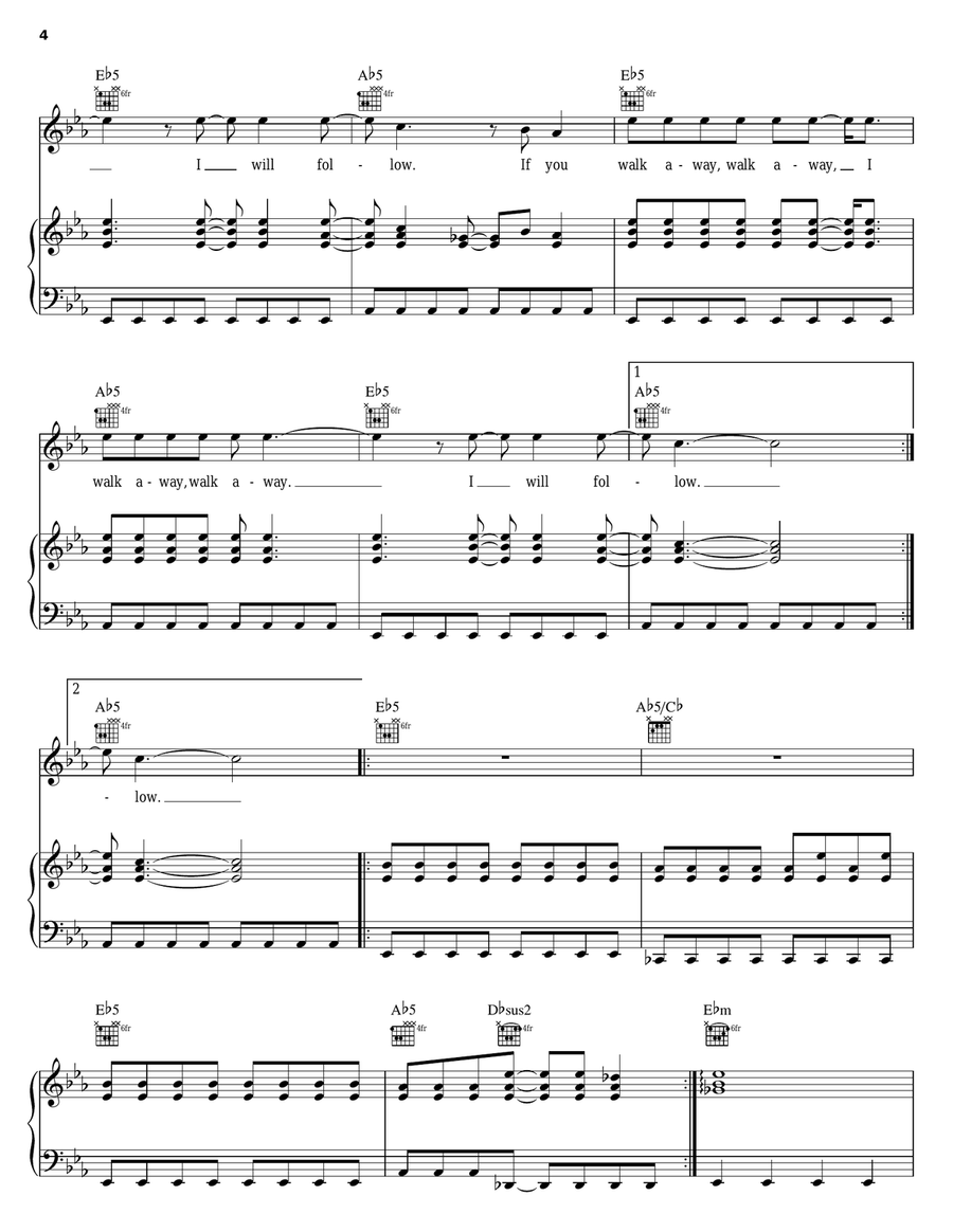 I Will Follow Piano, Vocal, Guitar scores gallery preview page 4