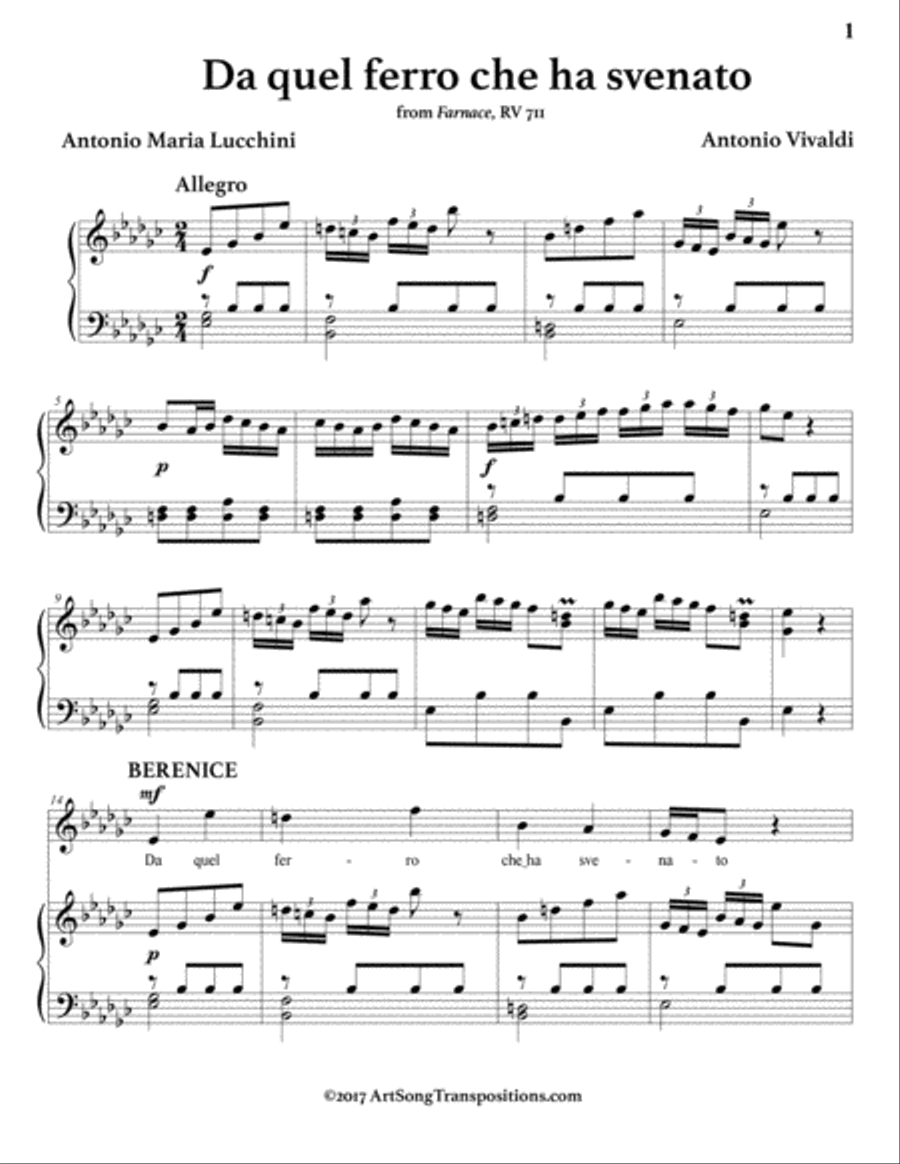 VIVALDI: Da quel ferro che ha svenato (transposed to E-flat minor) Voice scores gallery preview page 2