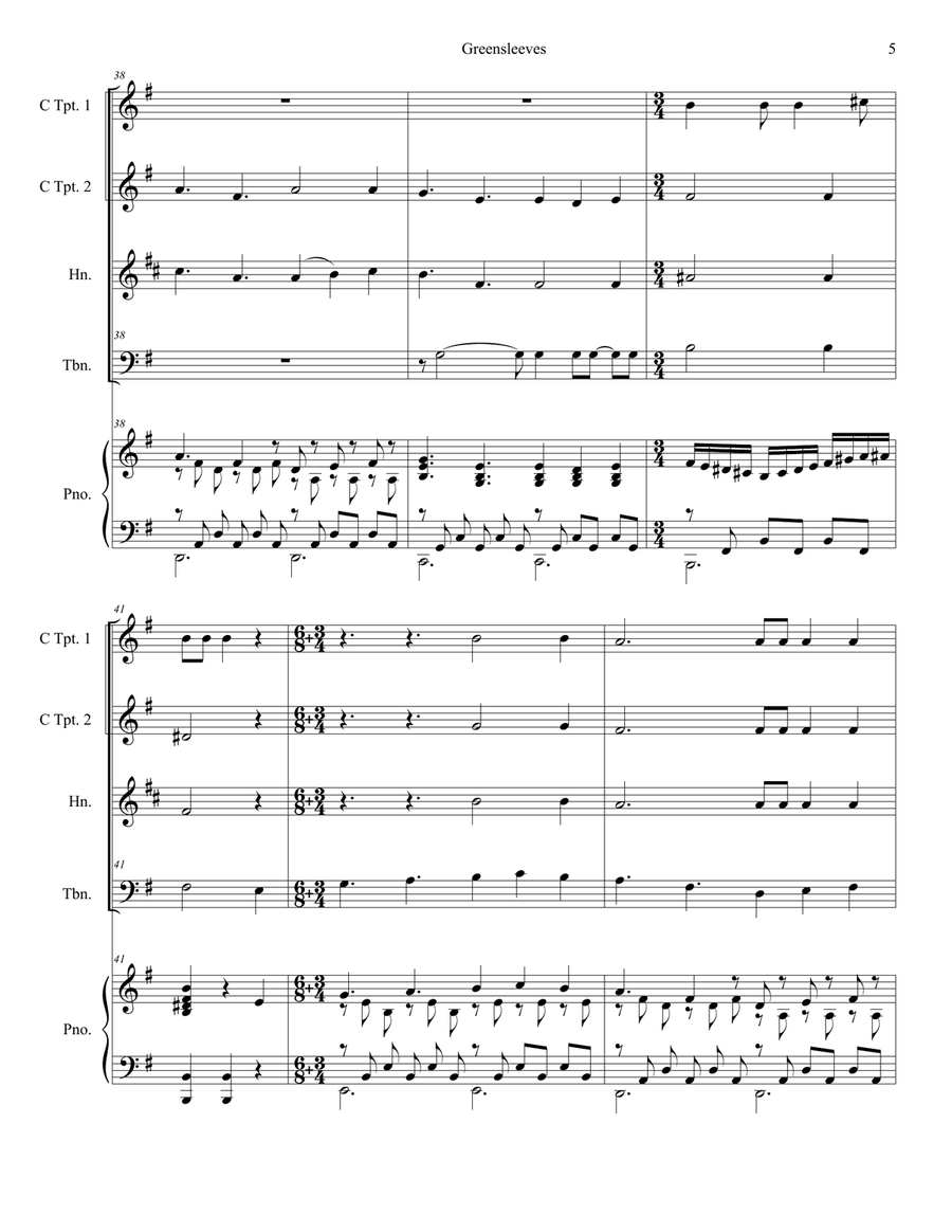 Greensleeves (for Brass Quartet and Piano) Brass Quartet scores gallery preview page 5