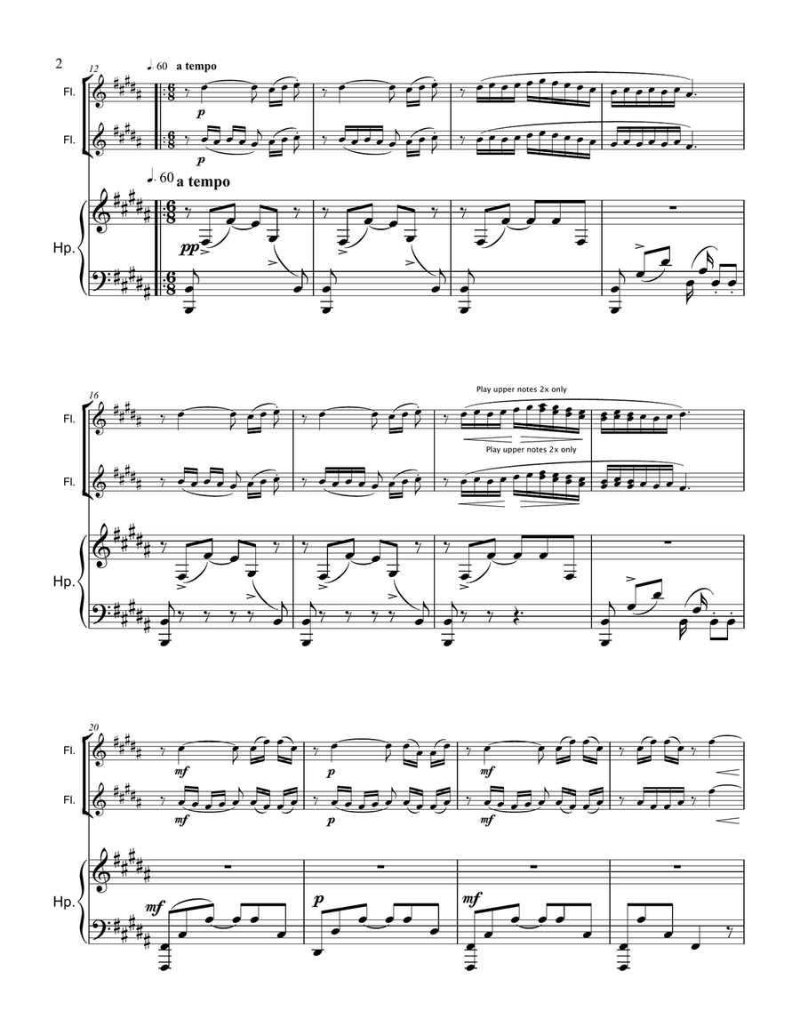 Flower Duet from Lakmé for 2 Flutes (or violins) and Harp Small Ensemble scores gallery preview page 2