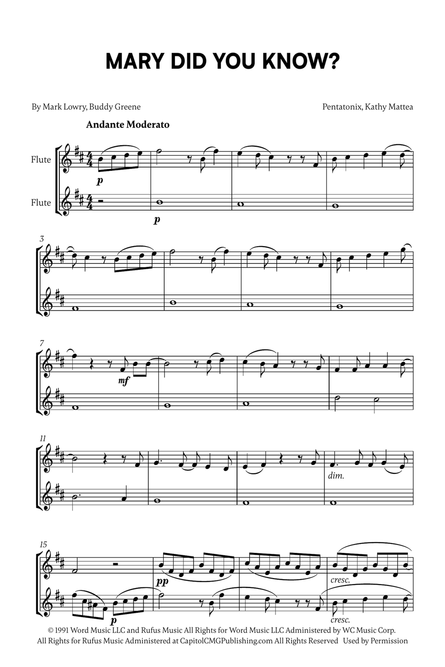 Mary, Did You Know? Mary, Did You Know? Flute Duet scores gallery preview page 1