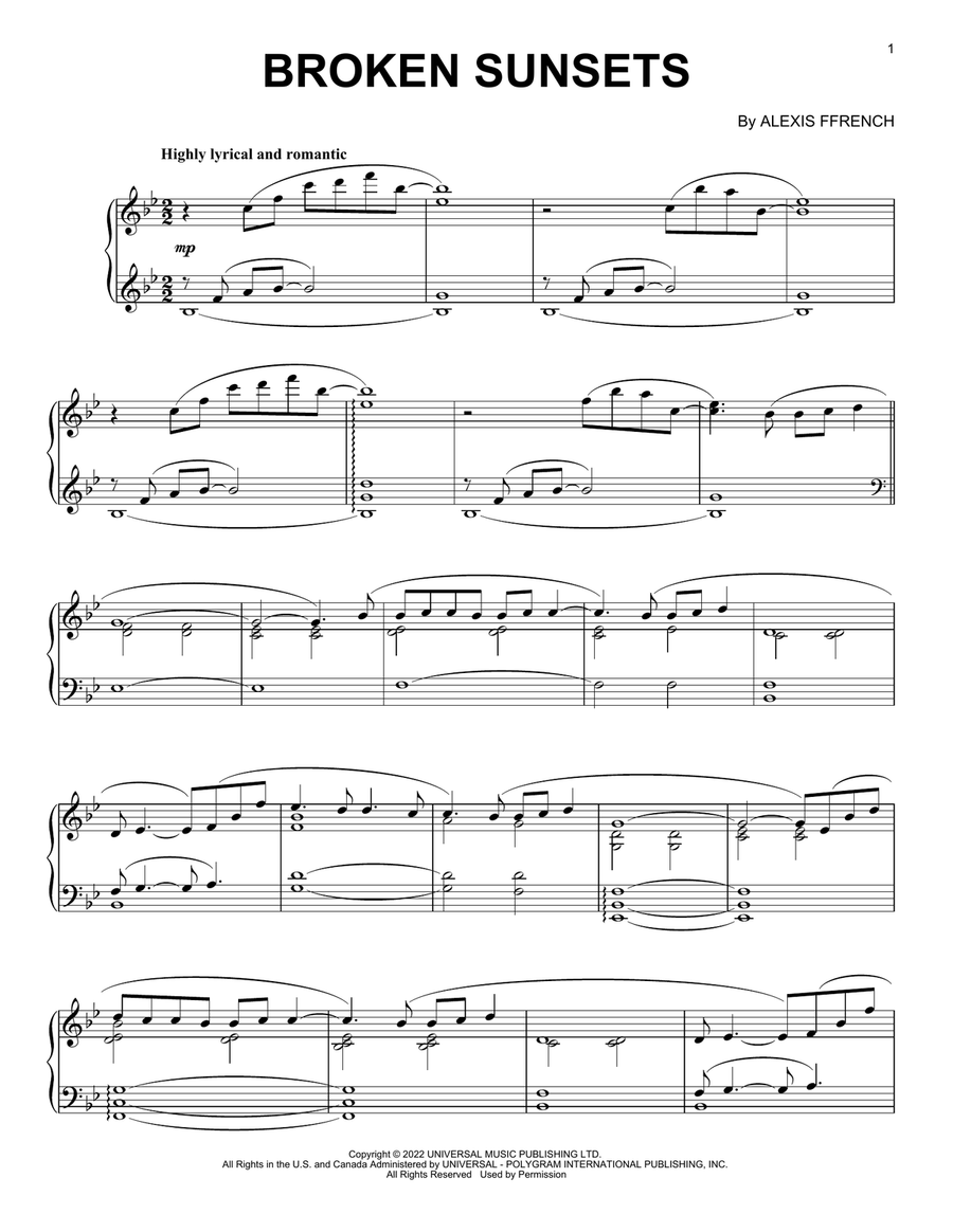 Broken Sunsets Broken Sunsets Piano Solo scores gallery preview page 1