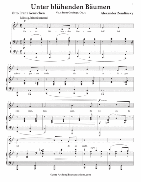 ZEMLINSKY: Unter blühenden Bäumen, Op. 5 no. 5 (transposed to B-flat major)