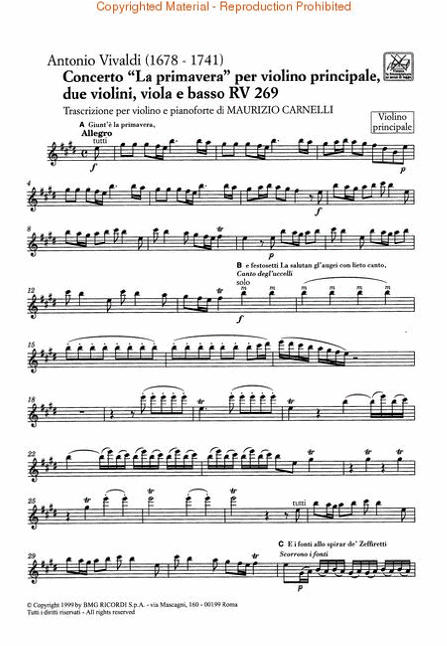 Concerto in E Major “La Primavera” (Spring) from The Four Seasons RV269, Op.8 No.1 Violin Solo scores gallery preview page 2