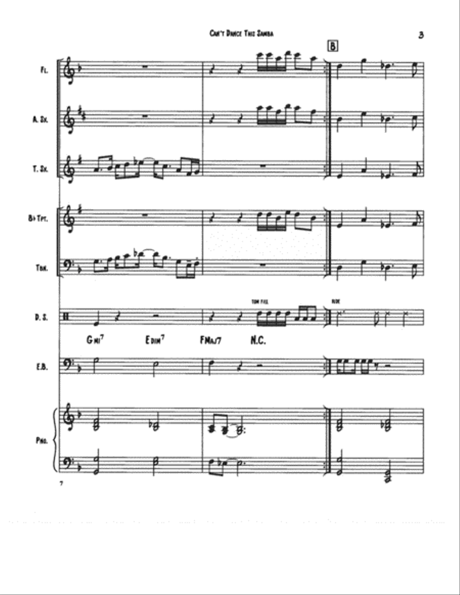 Can't Dance This Samba by Joel Glickman. Jazz piece for small to medium group with flexible instru Jazz Ensemble scores gallery preview page 3