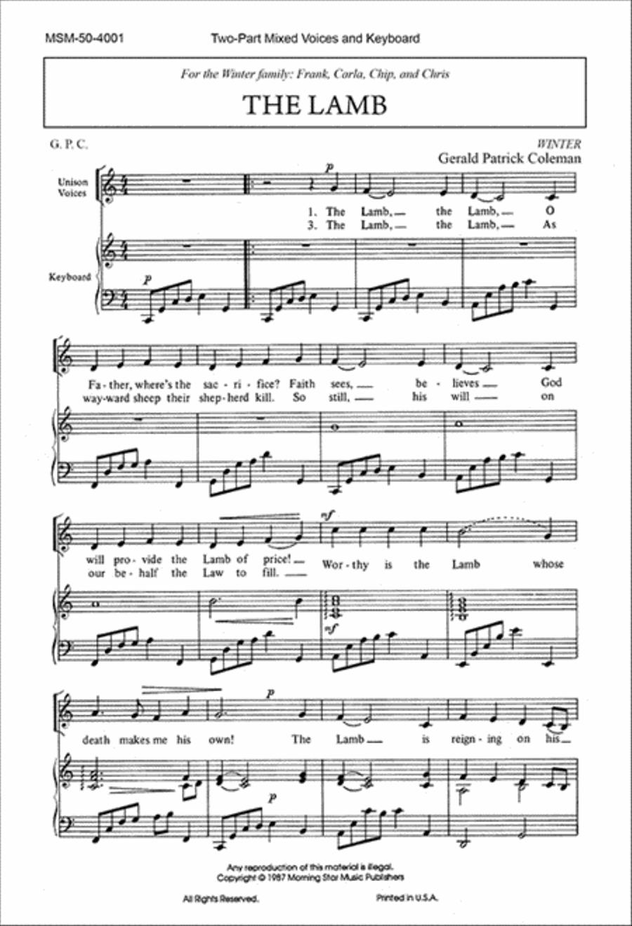 The Lamb The Lamb SSA scores gallery preview page 1