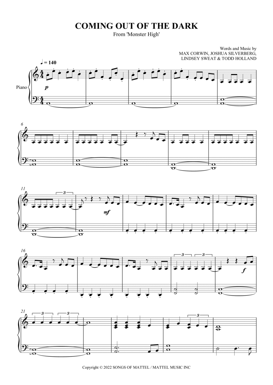 Coming Out Of The Dark Easy Piano scores gallery preview page 1