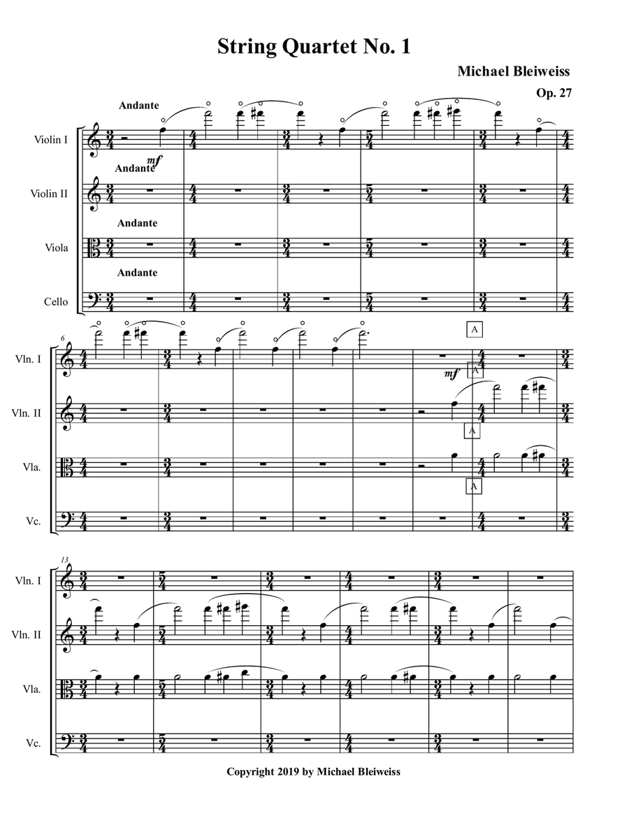 String Quartet No. 1 -- Score plus Parts String Quartet scores gallery preview page 2