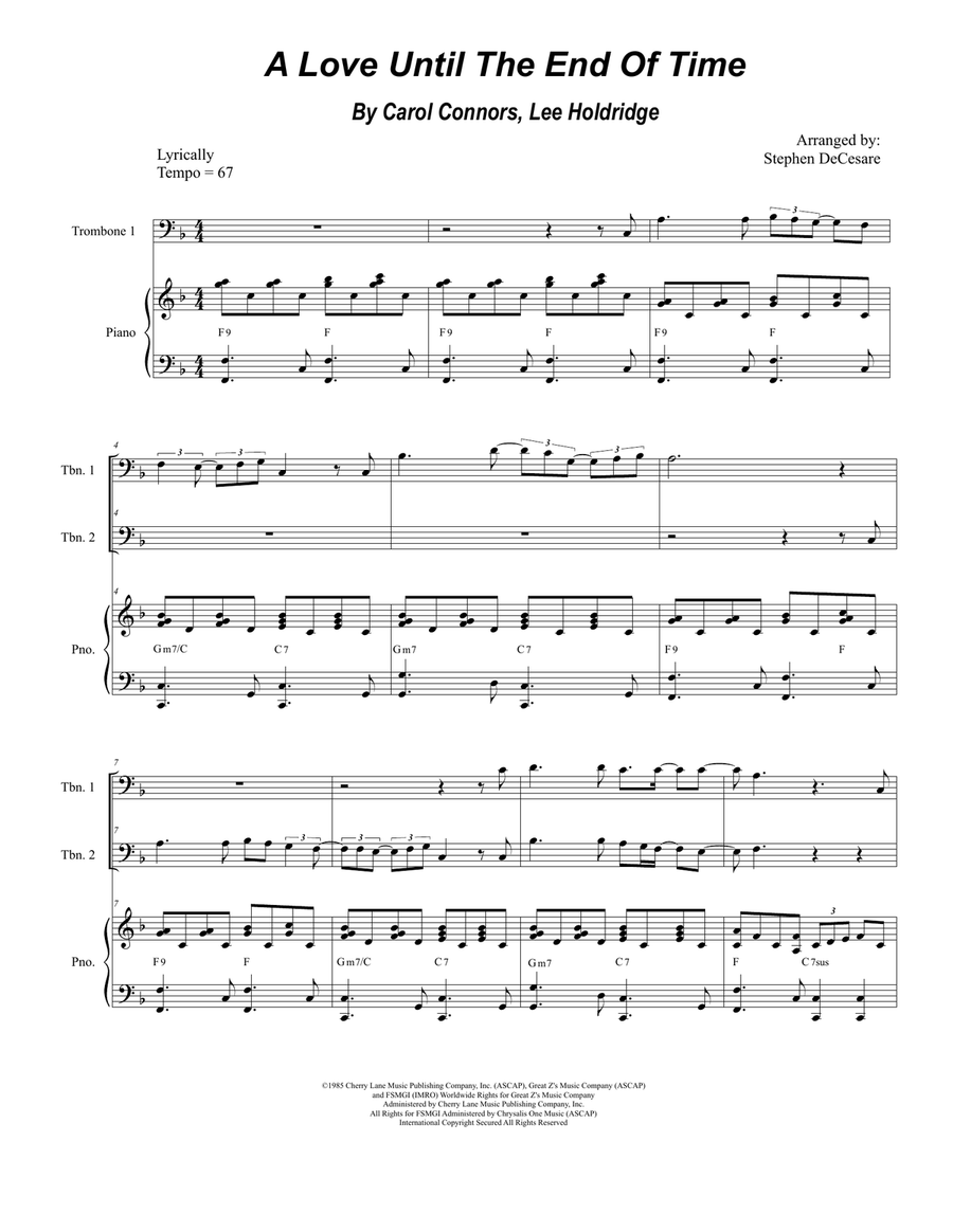 A Love Until The End Of Time Trombone Duet scores gallery preview page 1