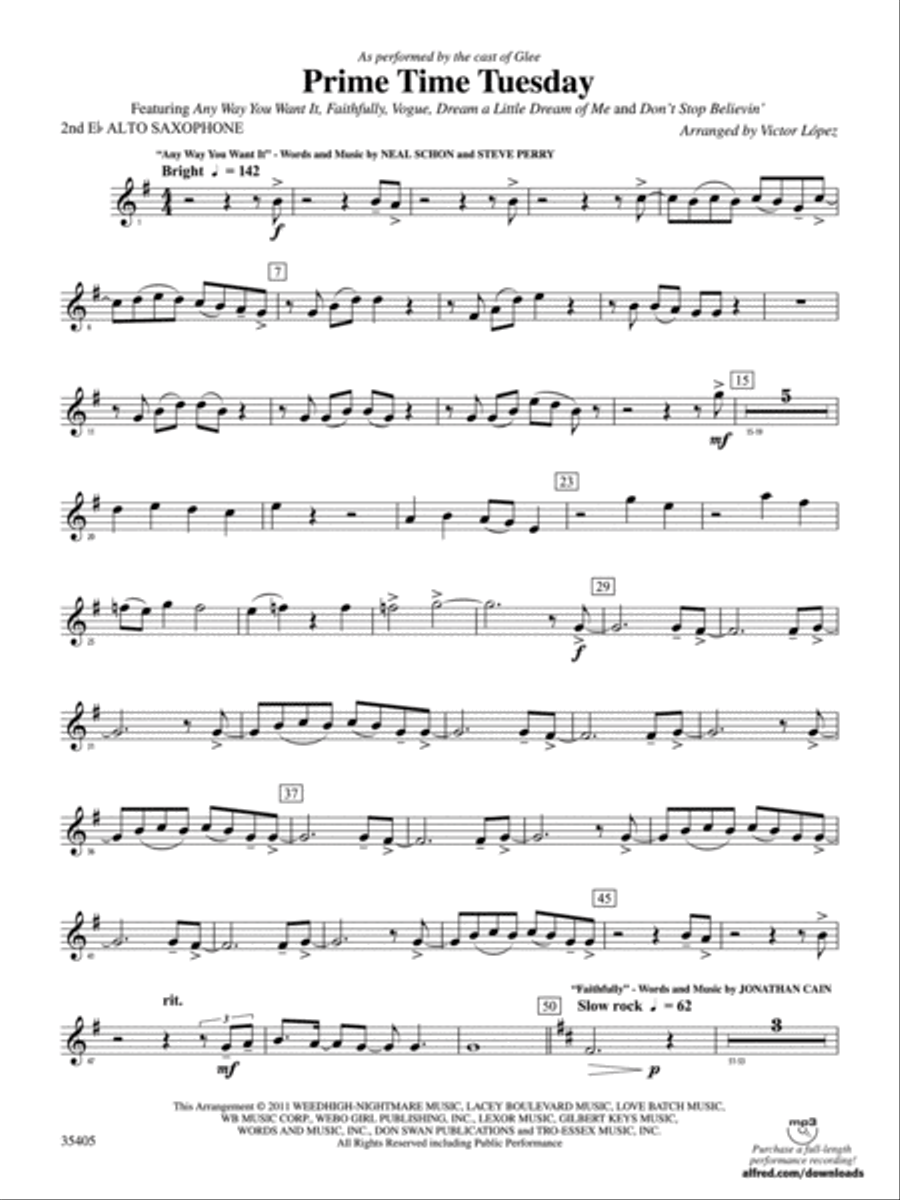 Prime Time Tuesday: 2nd E-flat Alto Saxophone Concert Band scores gallery preview page 1