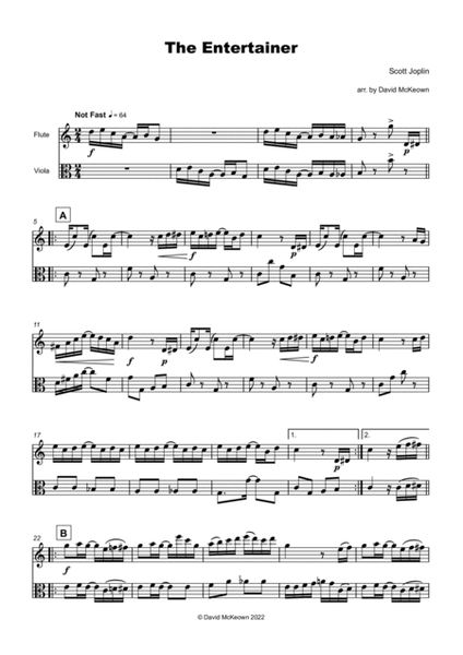 The Entertainer by Scott Joplin, Flute and Viola Duet