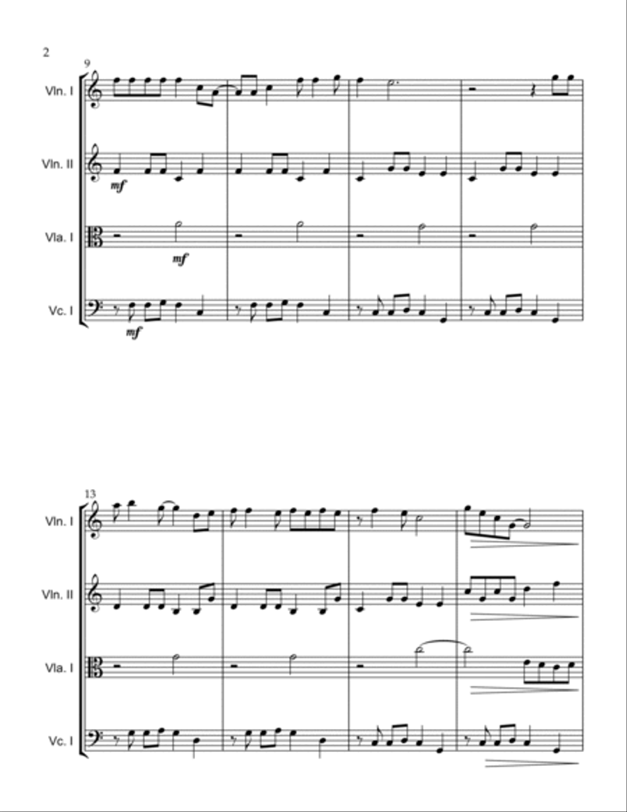 Kiss The Girl String Quartet scores gallery preview page 2