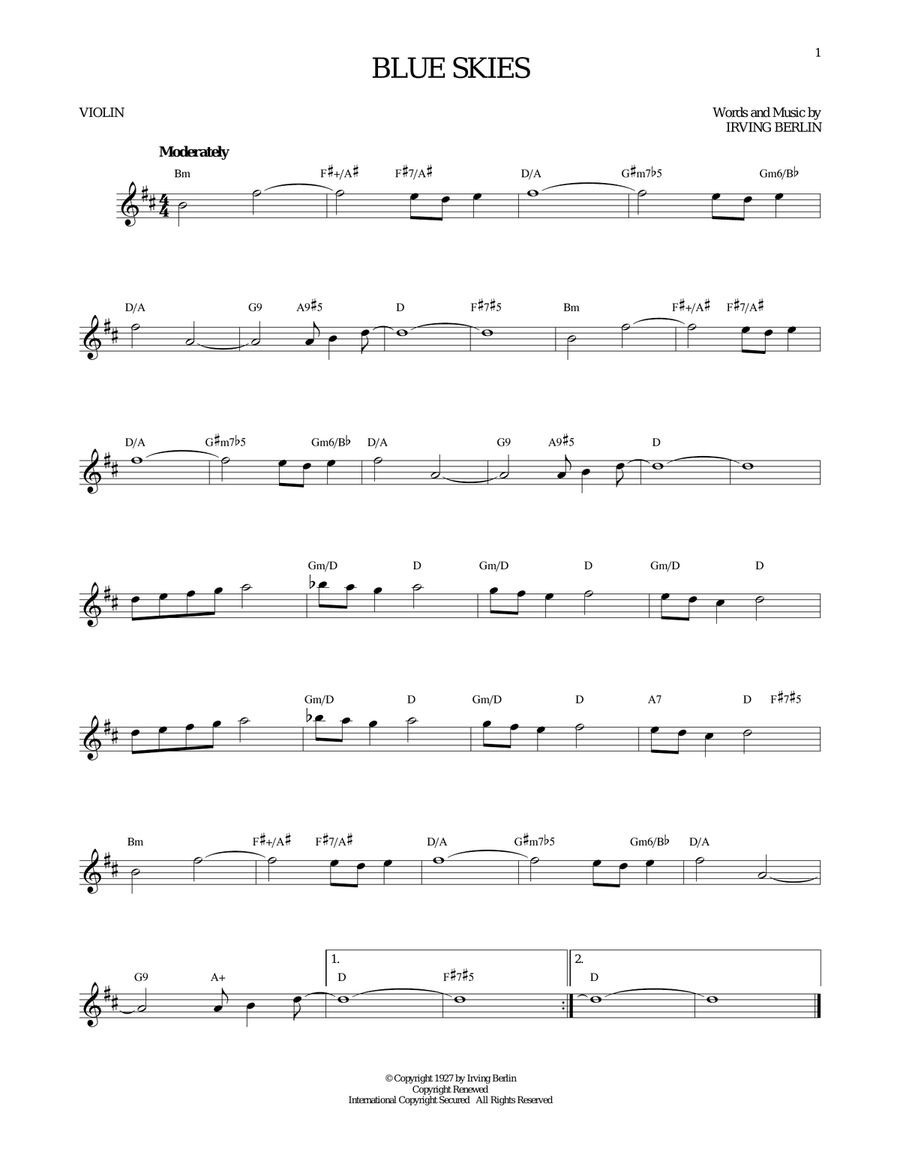 Blue Skies Violin Solo scores gallery preview page 1