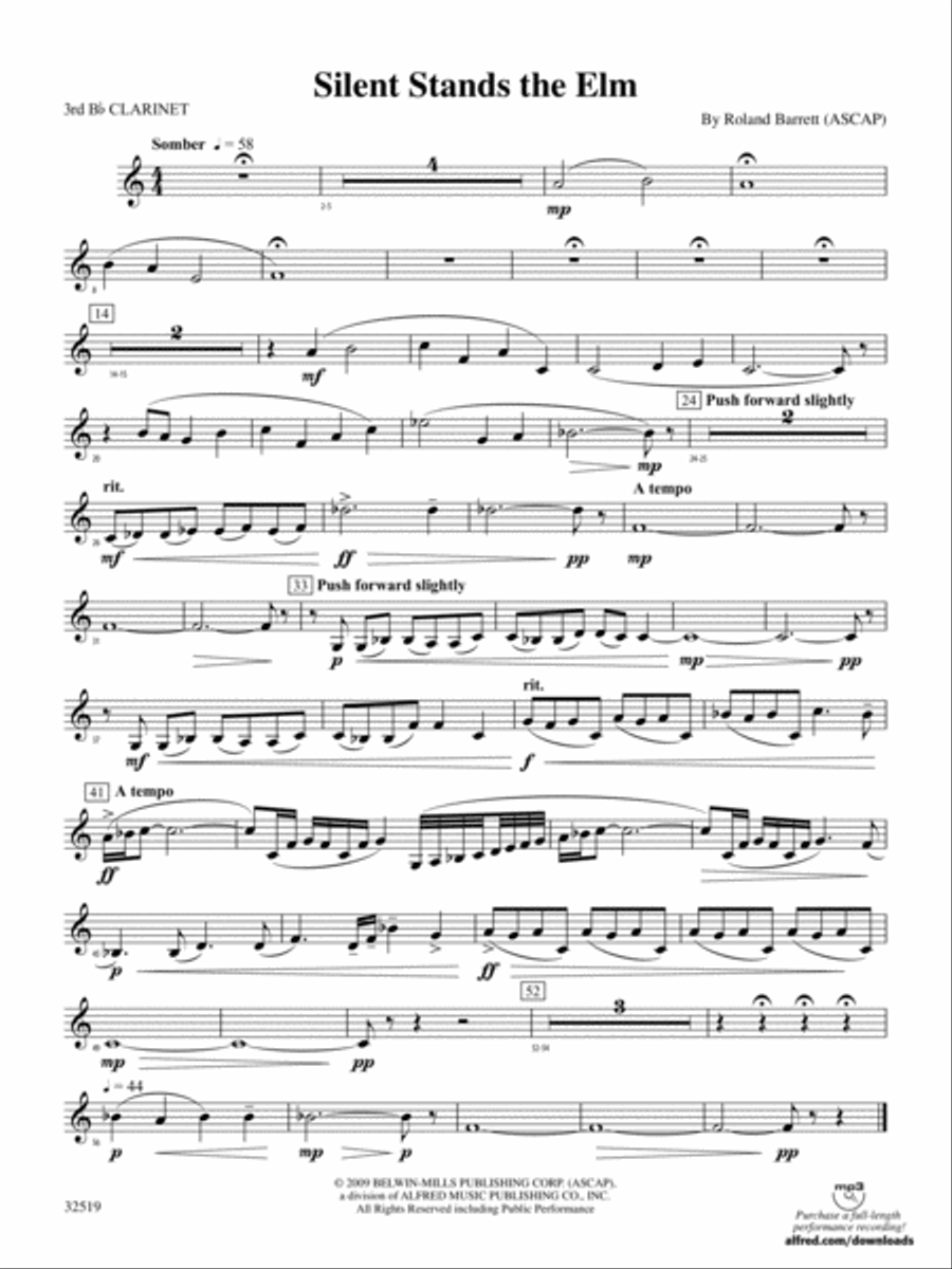 Silent Stands the Elm: 3rd B-flat Clarinet Concert Band scores gallery preview page 1