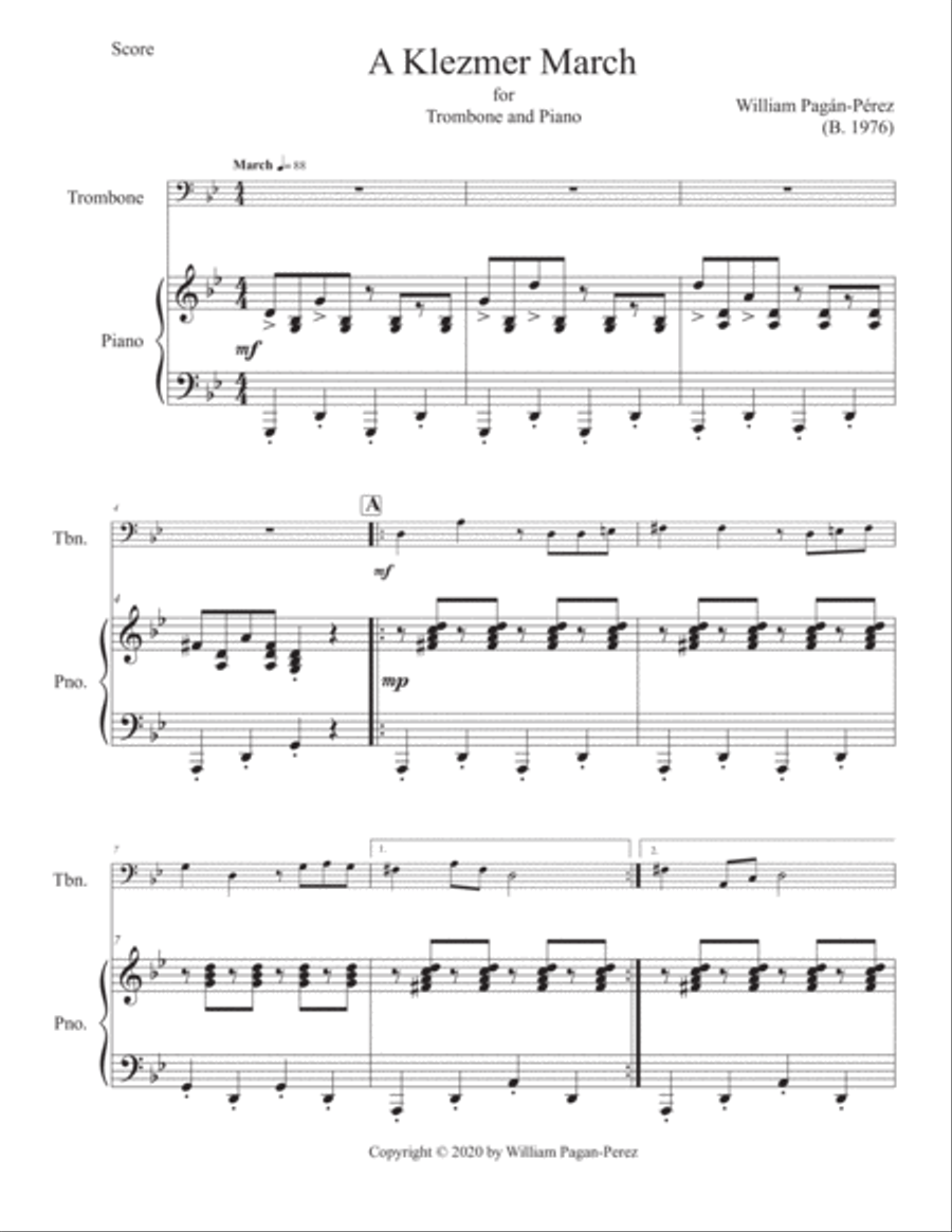 A Klezmer March for Trombone and Piano Piano scores gallery preview page 2