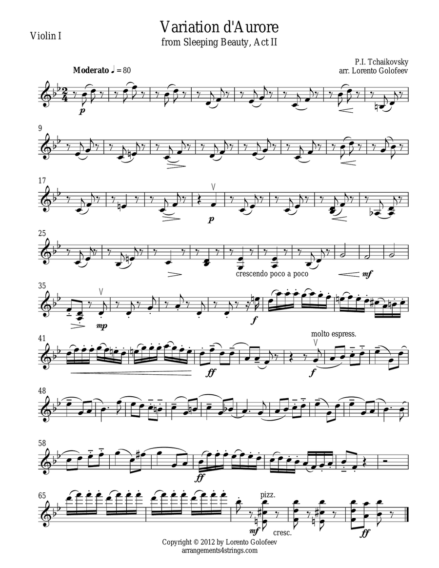 Variation d'Aurore from Sleeping Beauty String Quartet scores gallery preview page 1