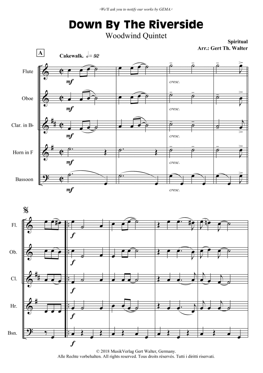 Down By The Riverside Woodwind Quintet scores gallery preview page 1