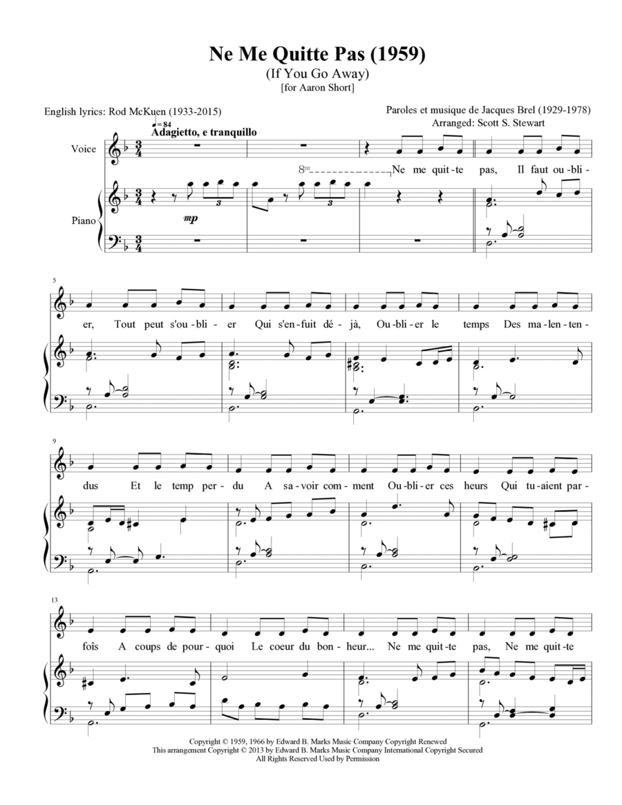 If You Go Away Piano, Vocal, Guitar scores gallery preview page 1