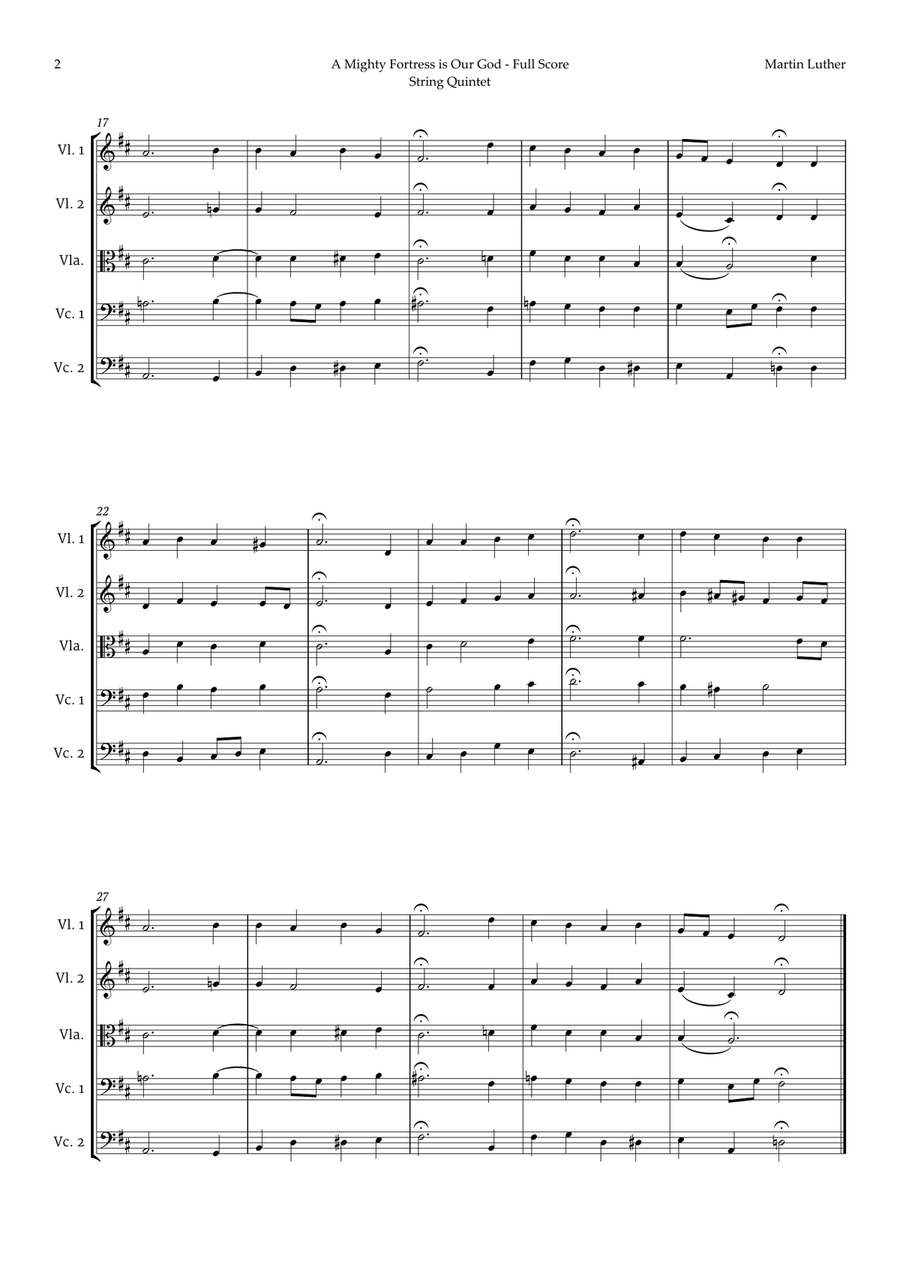 A Mighty Fortress is Our God by Luther for String Quintet String Quintet scores gallery preview page 3