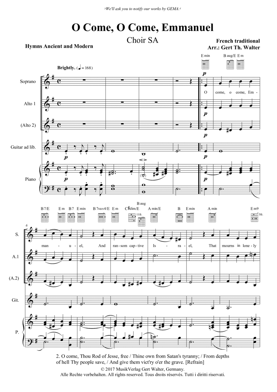 O Come, O Come, Emmanuel O Come, O Come, Emmanuel SA scores gallery preview page 1