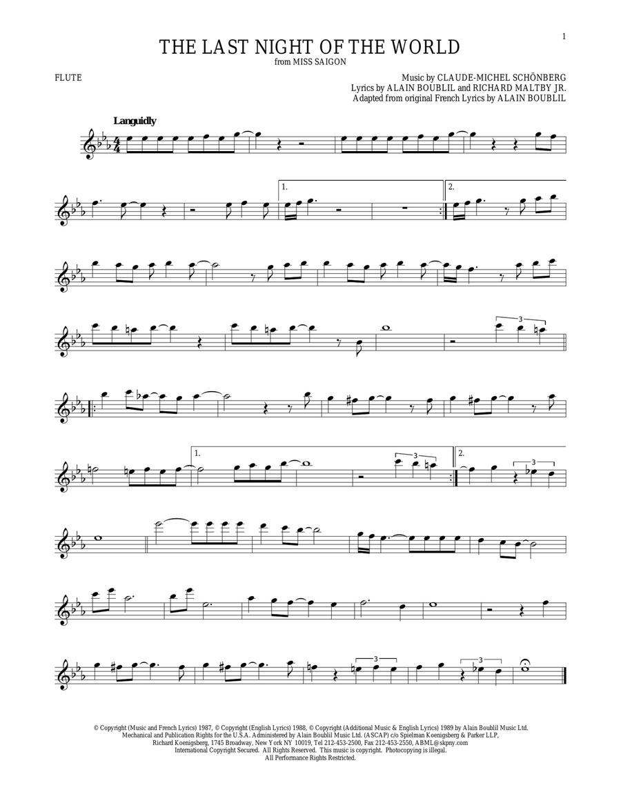 The Last Night Of The World Flute Solo scores gallery preview page 1