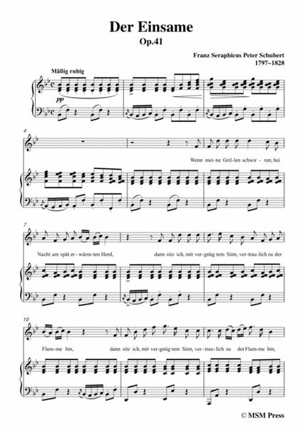 Schubert-Der Einsame,Op.41,in B flat Major,for Voice&Piano image number null