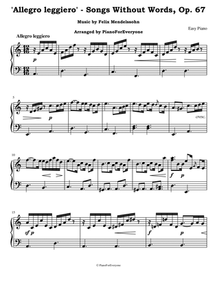 'Allegro leggiero' from Songs Without Words, Op. 67 - Mendelssohn (Easy Piano)