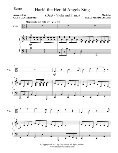 HARK! THE HERALD ANGELS SING (Duet – Viola and Piano/Score and Parts) image number null