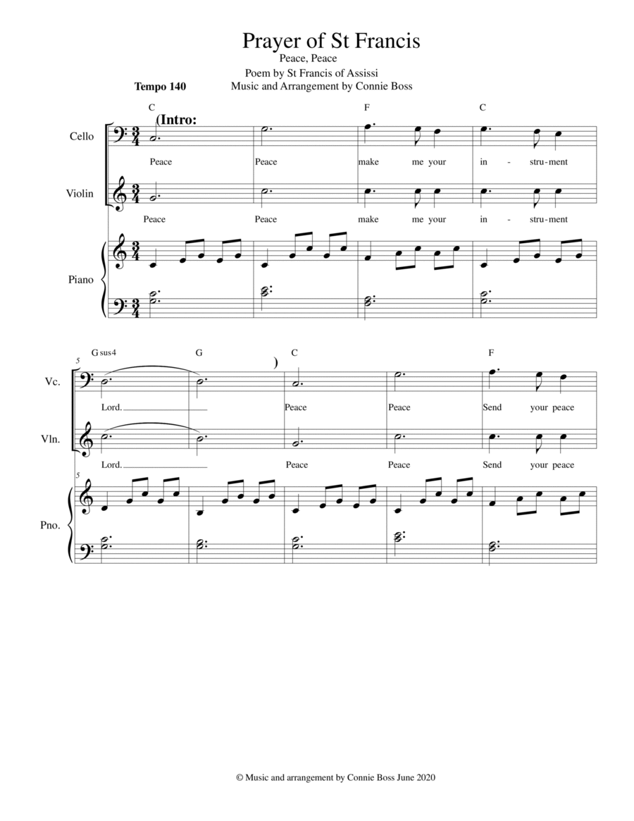Prayer of St Francis - Peace Peace strings and piano Piano Trio scores gallery preview page 1