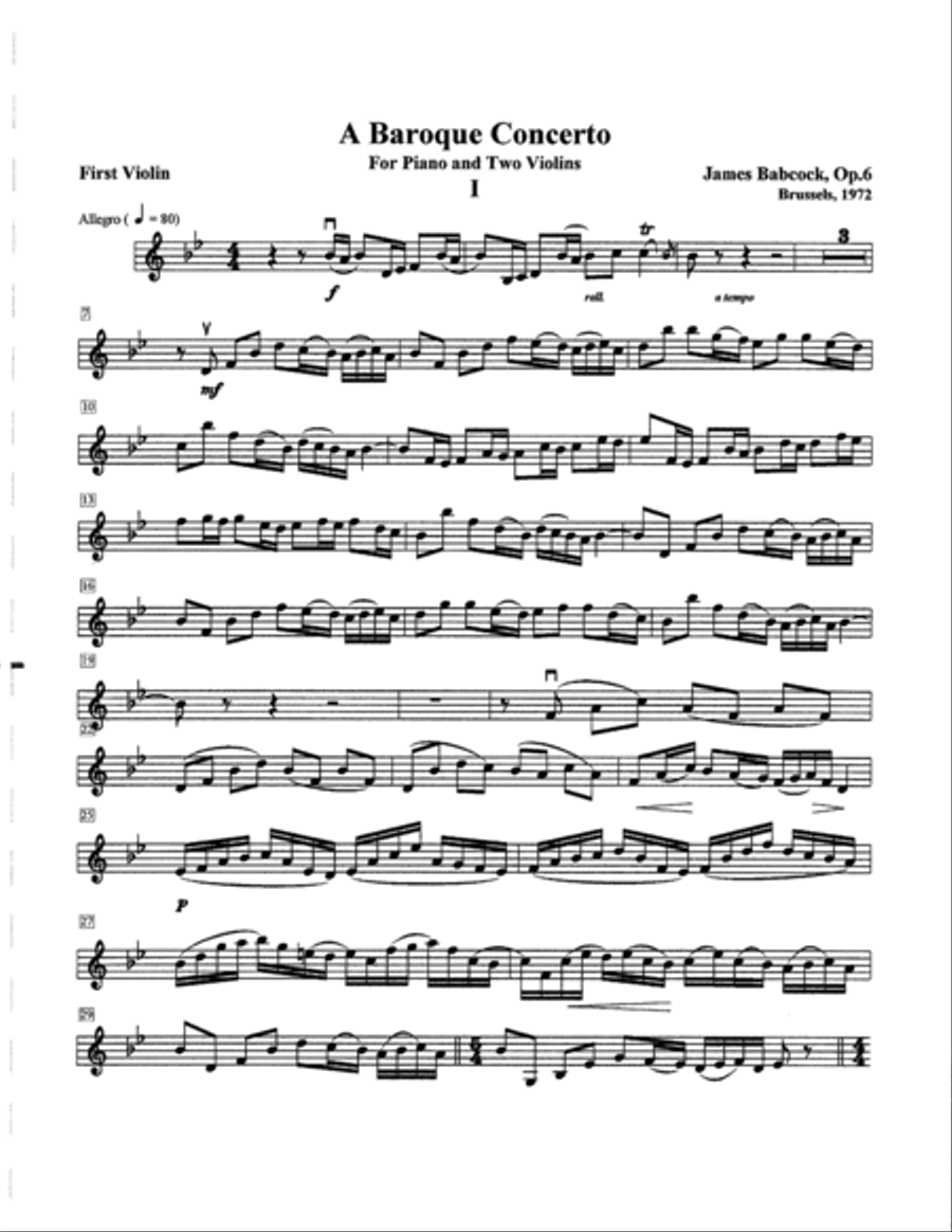 A BAROQUE CONCERTO for two violins and piano Violin Solo scores gallery preview page 3
