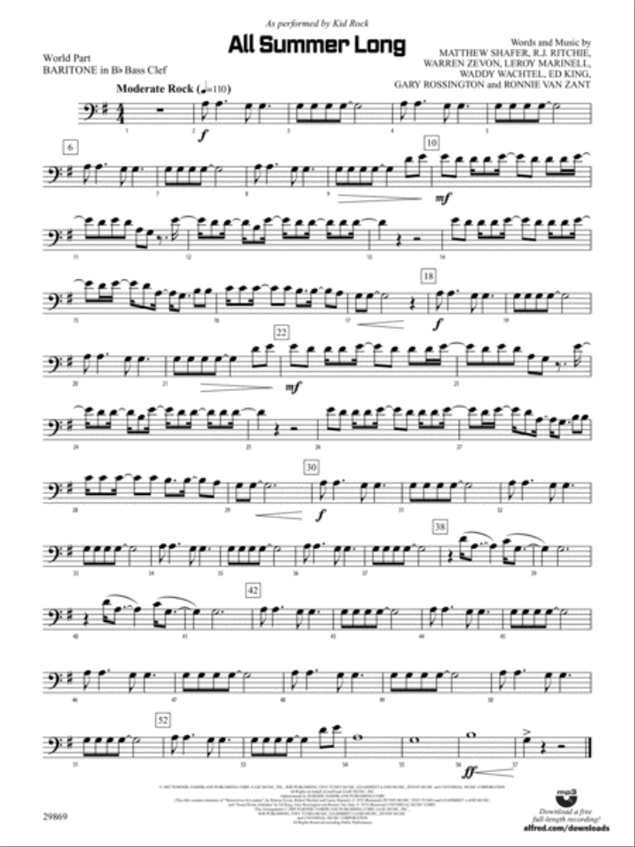All Summer Long: (World Part) B-flat Baritone B.C. Concert Band scores gallery preview page 1