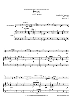 Book cover for Telemann Sonata in A Minor TWV 41:a3, 1st Movement: Siciliano - Alto Sax and Piano