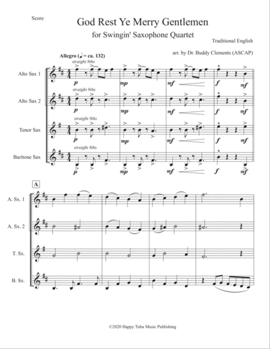 God Rest Ye Merry Gentlemen for Swinging' Saxes Woodwind Ensemble scores gallery preview page 1