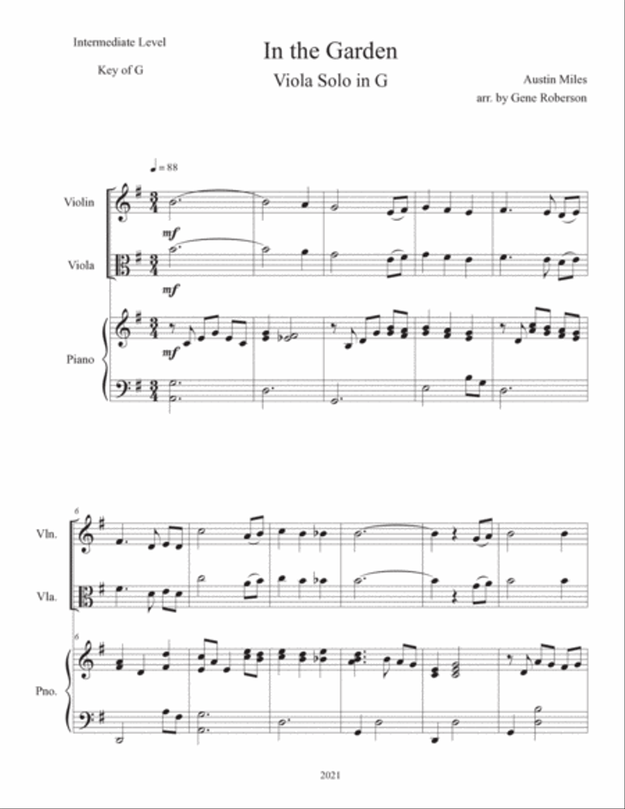 In the Garden Intermediate Viola Solo in G Piano scores gallery preview page 2