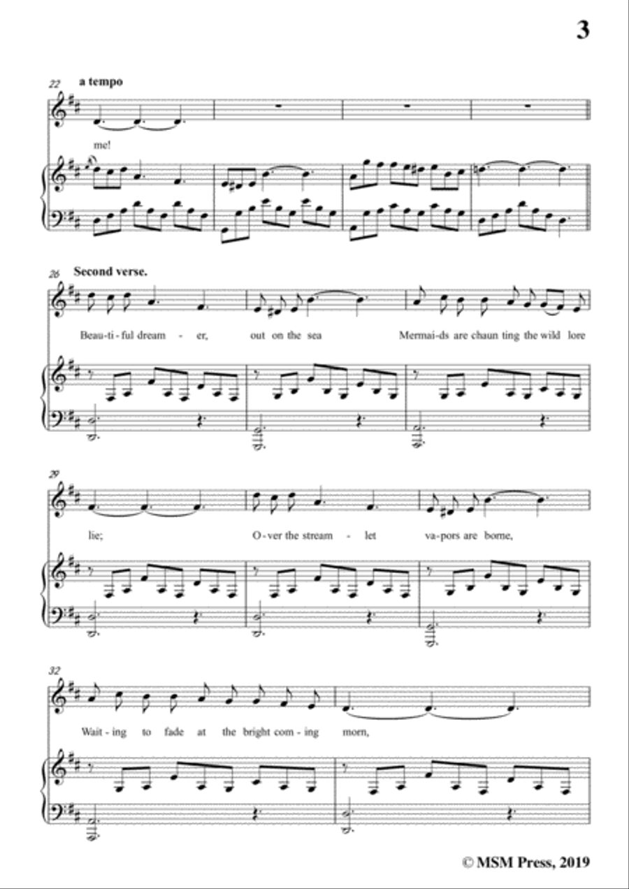 Stephen Collins Foster-Beautiful Dreamer,in D Major,for Voice&Piano Voice scores gallery preview page 5