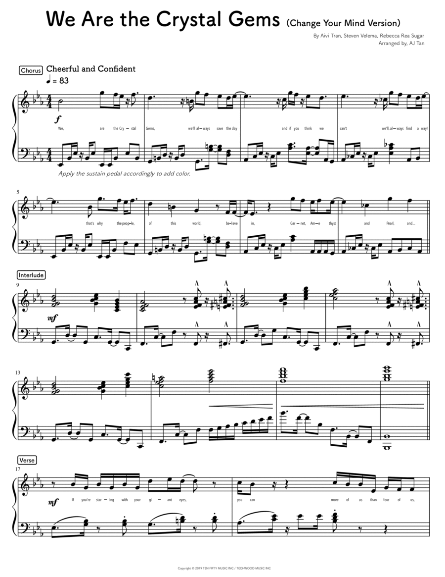 We Are The Crystal Gems Piano Solo scores gallery preview page 1