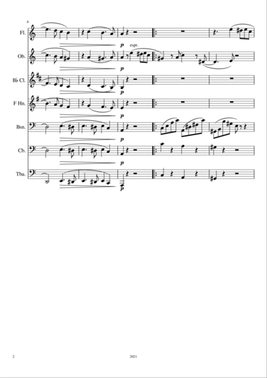 Brahms Intermezzo Opus 76 No. 7, arranged for ensemble Woodwind Quintet scores gallery preview page 3
