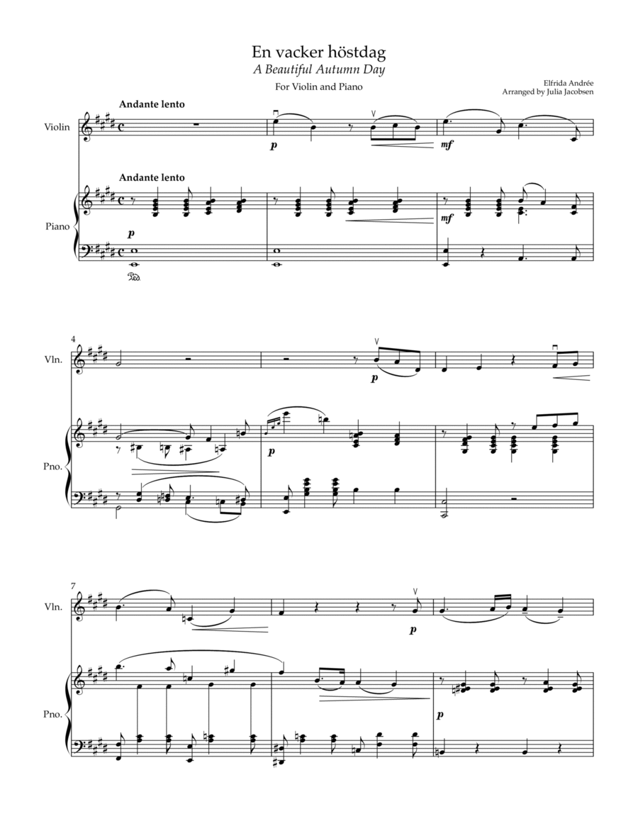En vacker höstdag (A Beautiful Autumn Day) for Violin and Piano Chamber Music scores gallery preview page 1
