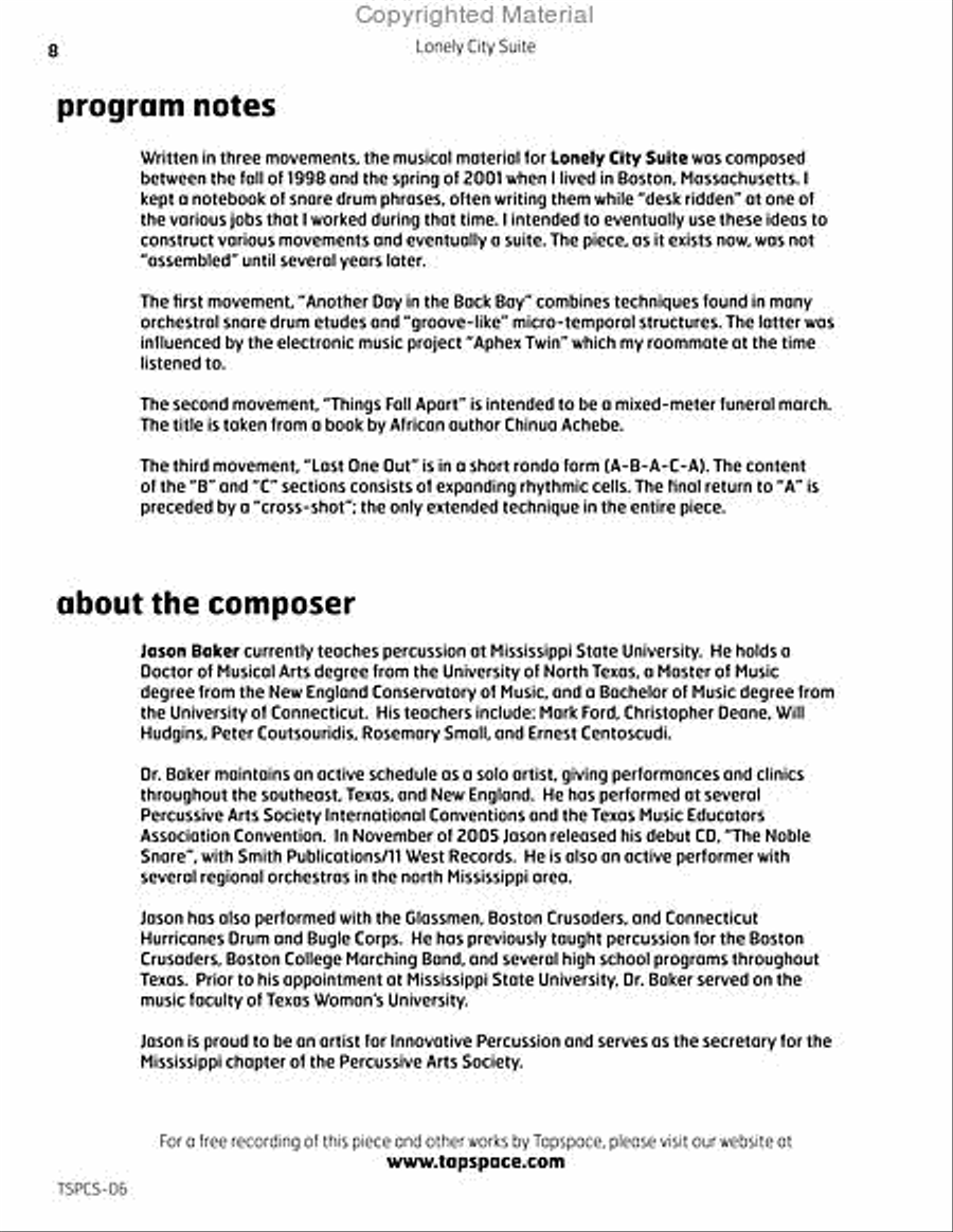 Lonely City Suite Lonely City Suite Percussion scores gallery preview page 9