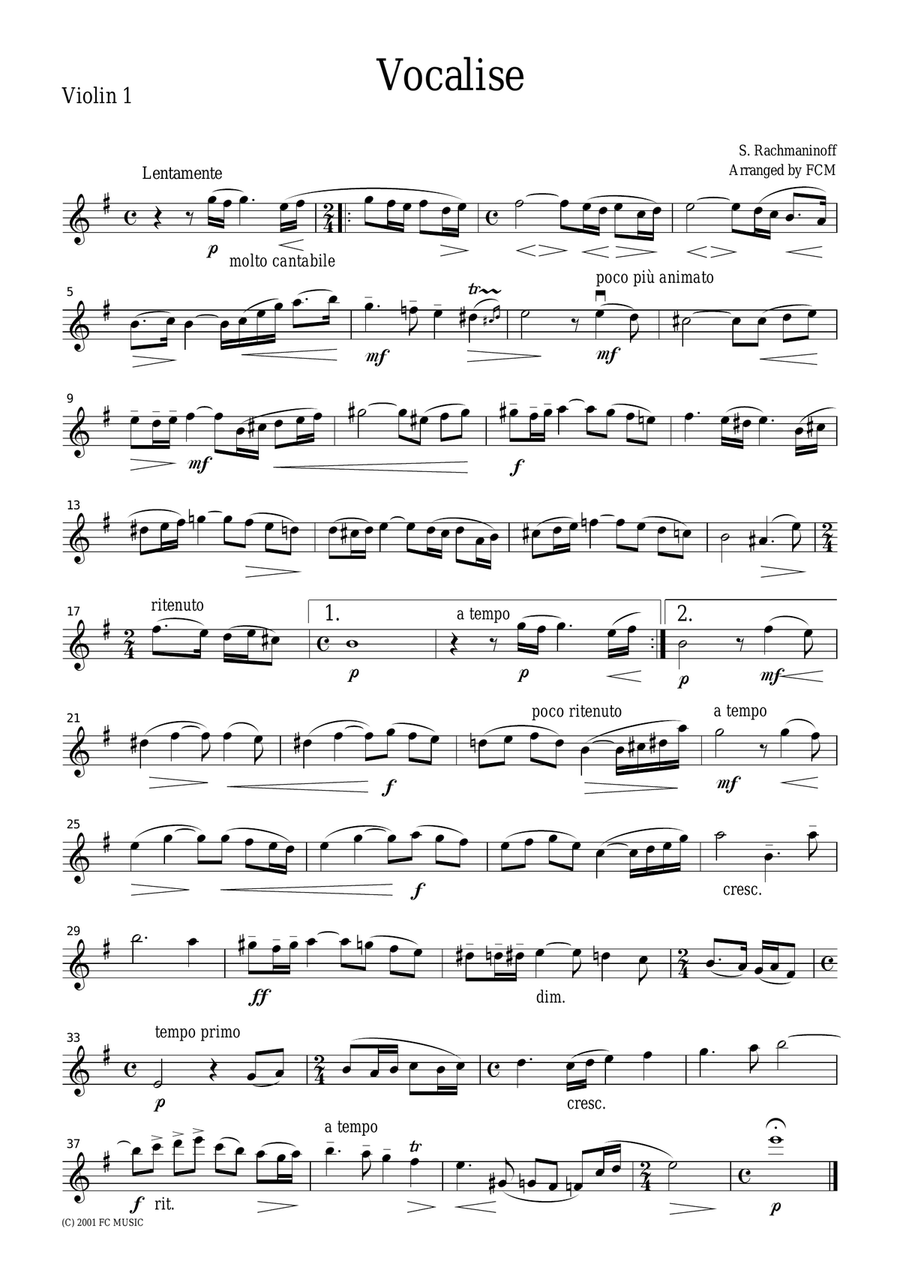 Rachmaninoff Vocalise, for string quartet, CR201 String Quartet scores gallery preview page 3