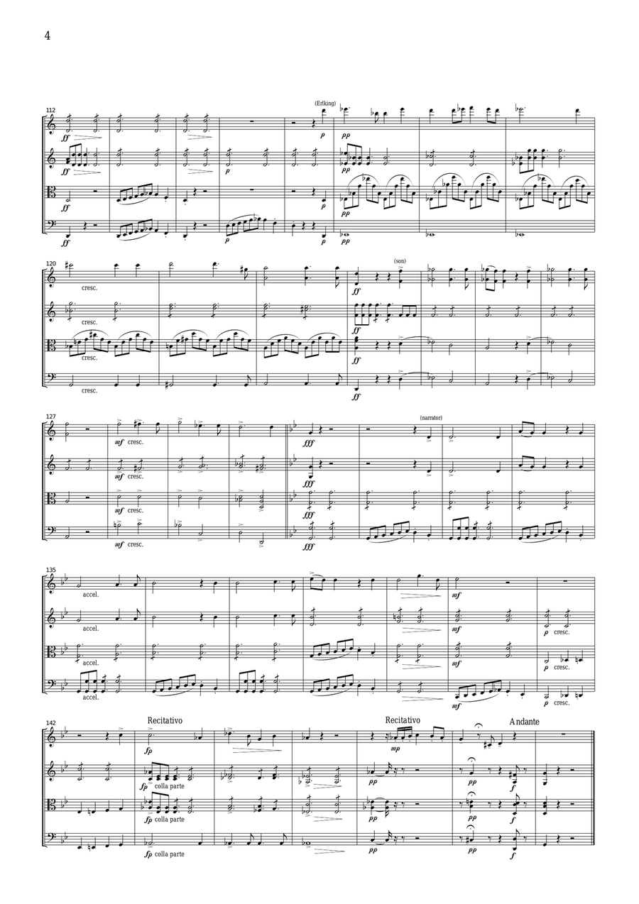 Schubert Erlkonig (Erl King), for string quartet, CS006 String Quartet scores gallery preview page 4