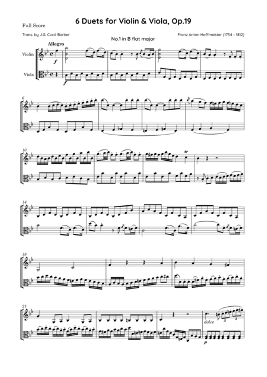 Hoffmeister - 6 Duets for Violin & Viola, Op.19 String Duet scores gallery preview page 2